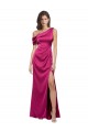 Outlet Off the Shoulder Short Sleeves Stretch Satin Prom Dress with Side Slit UK
