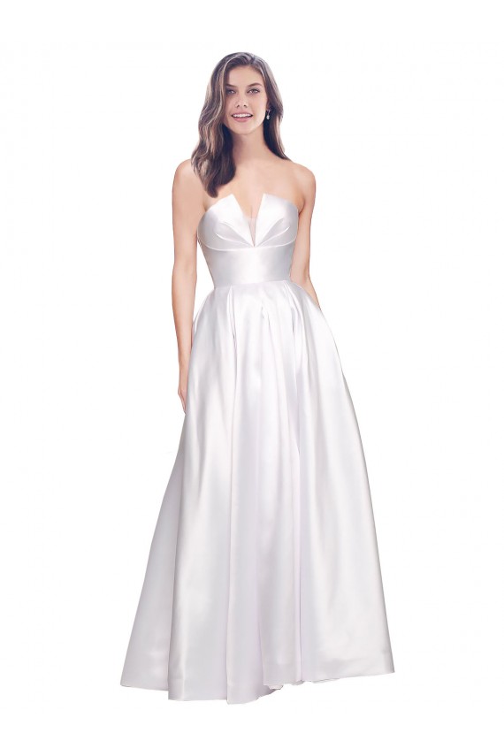 Outlet Full Length Strapless V-Cutout Stretch Satin Prom Dress UK