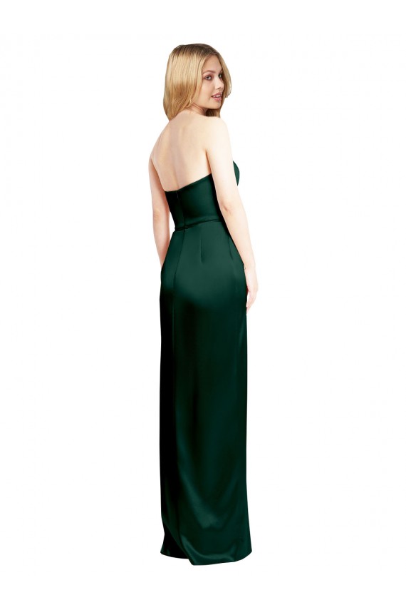 Outlet Scooped Strapless Neckline Stretech Satin Prom Dress with Side Slit UK