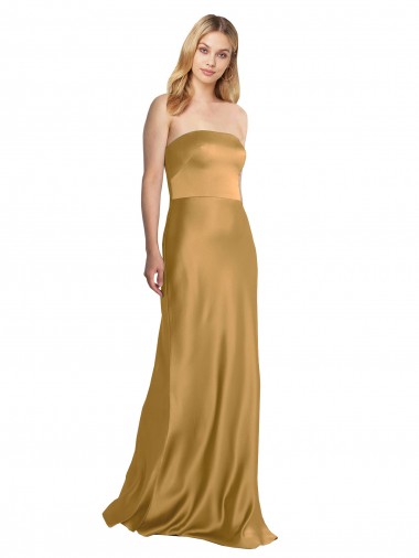 Outlet Sleek Strapless Long A-Line Stretch Satin Prom Dress UK