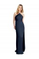 Outlet Halter Neckline Long Stretch Satin Prom Dress with Strappy Back and Side Slit UK