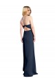 Outlet Halter Neckline Long Stretch Satin Prom Dress with Strappy Back and Side Slit UK