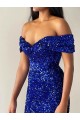 Outlet Mermaid Off the Shoulder Sleeveless Long Sweep Train Velvet Sequin Prom Dress UK