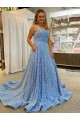 Outlet A-Line Scoop Sleeveless Long Court Train Velvet Sequin Prom Dress UK