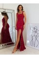 Outlet Square Neck Sleeveless Long Velvet Sequin Prom Dress with Slit UK