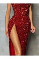 Outlet Strapless Sleeveless Long Floor Length Velvet Sequin Prom Dress High Side Slit UK