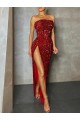 Outlet Strapless Sleeveless Long Floor Length Velvet Sequin Prom Dress High Side Slit UK