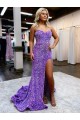 Outlet A-Line Sweetheart Sleeveless Long Velvet Sequin Prom Dress with Slit UK