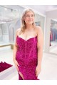 Outlet Long Sweetheart Sleeveless Sweep Train Velvet Sequin Prom Dress with Slit UK