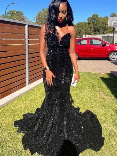 Outlet Mermaid Sweetheart Sleeveless Long Floor Length Velvet Sequin Prom Dress UK