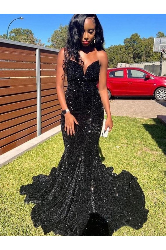 Outlet Mermaid Sweetheart Sleeveless Long Floor Length Velvet Sequin Prom Dress UK