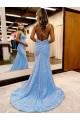 Outlet Criss Cross Open Back V-Neck Sleeveless Long Velvet Sequin Prom Dress UK