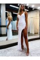 Outlet Sleeveless V-Neck Long Floor Length Velvet Sequin Prom Dress with Slit UK