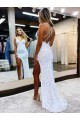Outlet Sleeveless V-Neck Long Floor Length Velvet Sequin Prom Dress with Slit UK