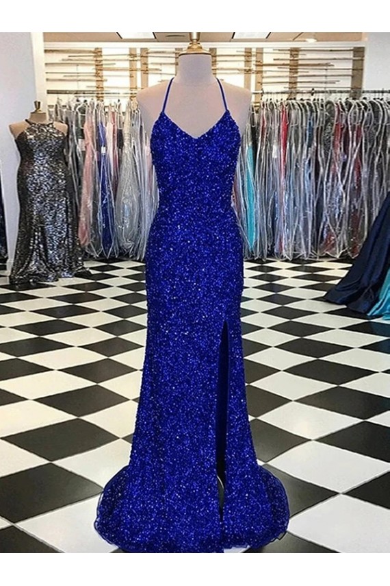 Outlet V-Neck Sleeveless Long Velvet Sequin Prom Dress UK