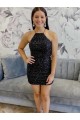 Outlet Halter Sleeveless Short Velvet Sequin Prom Dress UK