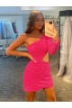 Outlet One Shoulder Long Sleeves Short Velvet Sequin Prom Dress UK