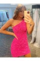Outlet Short One Shoulder Sleeveless Velvet Sequin Prom Dress UK