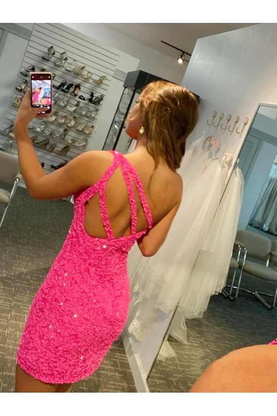 Outlet Short One Shoulder Sleeveless Velvet Sequin Prom Dress UK
