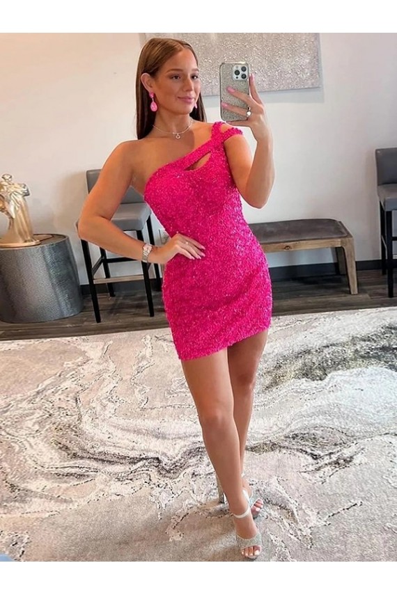Outlet Velvet Sequin One Shoulder Sleeveless Short Prom Dress UK