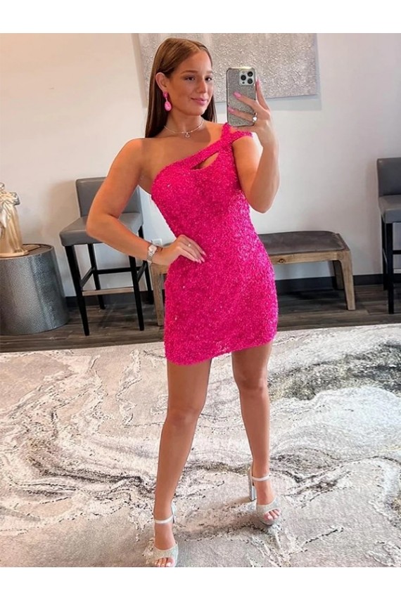Outlet Velvet Sequin One Shoulder Sleeveless Short Prom Dress UK