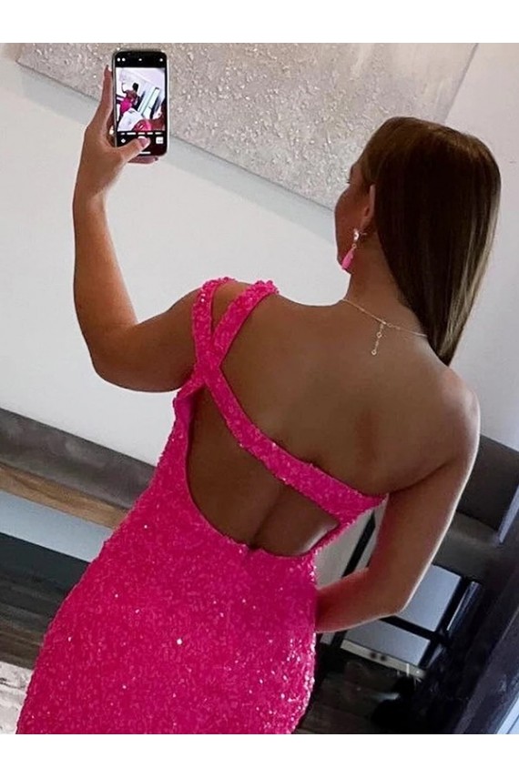 Outlet Velvet Sequin One Shoulder Sleeveless Short Prom Dress UK