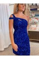 Outlet Velvet Sequin One Shoulder Sleeveless Short Prom Dress UK