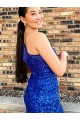 Outlet One Shoulder Sleeveless Short Velvet Sequin Royal Blue Prom Dress UK