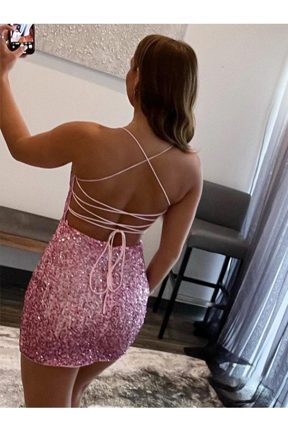 Outlet Spaghetti Straps Sleeveless Short Velvet Sequin Prom Dress UK