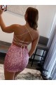 Outlet Spaghetti Straps Sleeveless Short Velvet Sequin Prom Dress UK