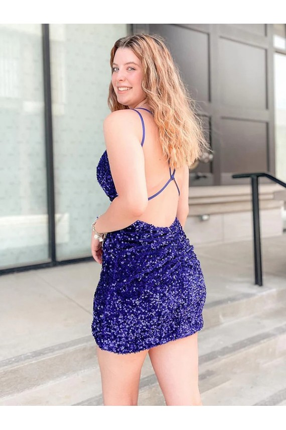 Outlet Sleeveless Short Velvet Sequin V-Neck Prom Dress UK