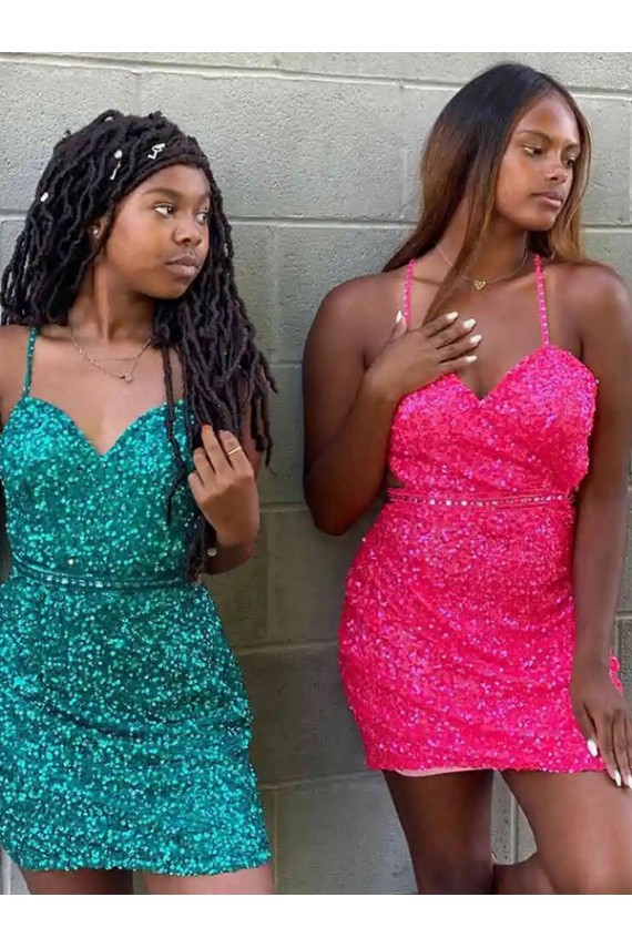 Outlet V-Neck Sleeveless Short Velvet Sequin Cocktail Dress UK