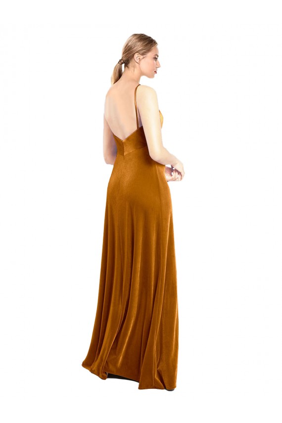 Outlet Long Velvet Cowl Neck Slip Prom Dress UK
