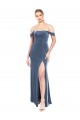 Outlet Draped Sleeves Wide Scoop Neck Off the Shoulder Velvet Prom Dress UK