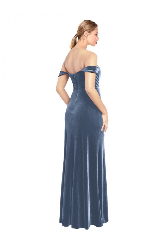 Outlet Draped Sleeves Wide Scoop Neck Off the Shoulder Velvet Prom Dress UK