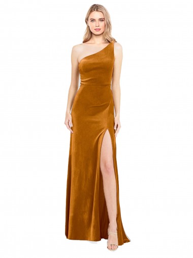 Outlet Sleek One Shoulder Long Velvet Prom Dress UK