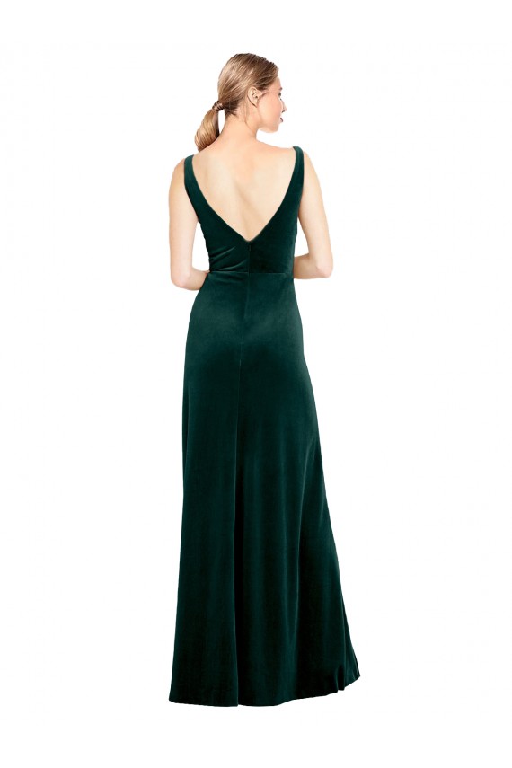 Outlet Sleek V-Neck Long Velvet Prom Dress with Side Slit UK