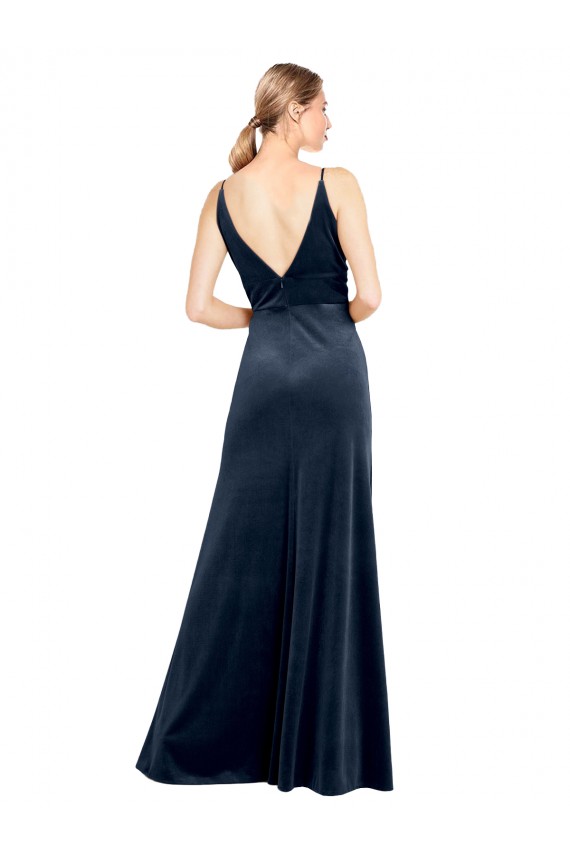 Outlet V-Back Long Velvet Prom Dress with Notched V-Neck and Spaghetti Straps UK