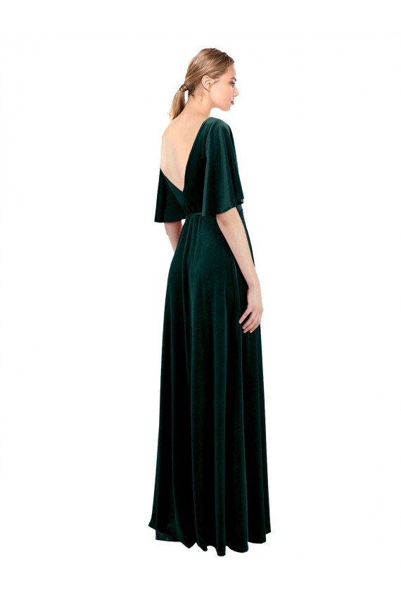 Outlet Deep V-Neck Flutter Sleeves Long Velvet Wrap Prom Dress UK