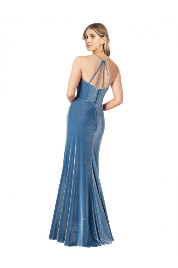 Outlet Vintage Velvet High Neck Prom Dress with Strappy Back UK