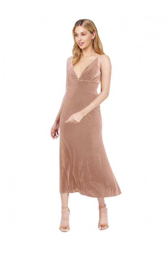 Outlet Midi Length Short V-Neck Velvet Cocktail Prom Dress / Homecoming Dress with Notched Neckline UK