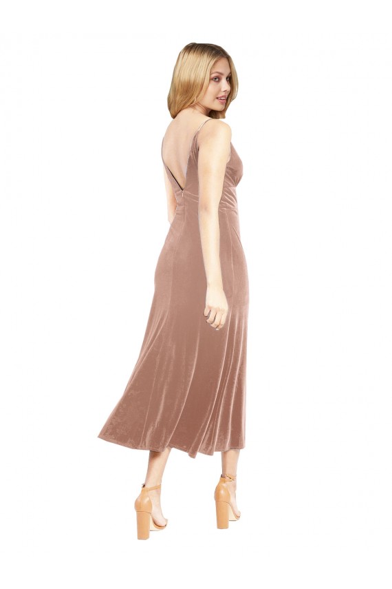 Outlet Midi Length Short V-Neck Velvet Cocktail Prom Dress / Homecoming Dress with Notched Neckline UK