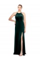Outlet Long Jewel Neck Full Length Velvet Prom Dress with Side Slit UK