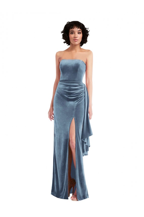 Outlet Strapless Velvet Maxi Prom Dress with Draped Skirt UK