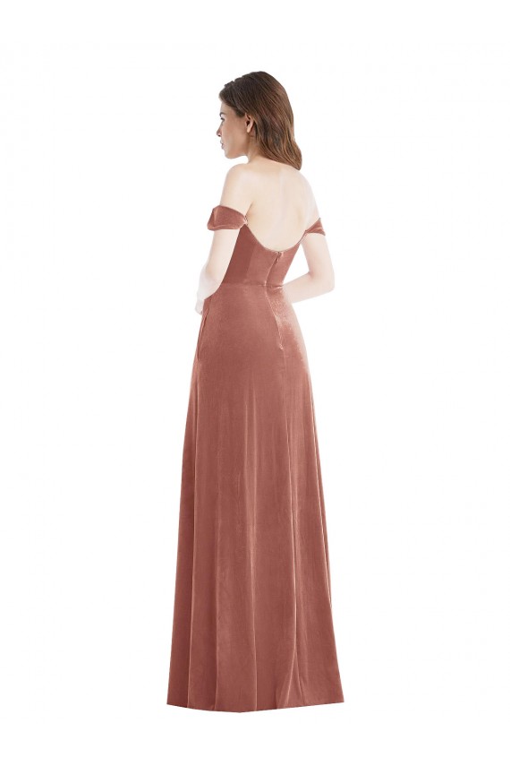 Outlet Off the Shoulder Flounce Sleeve Velvet Maxi Prom Dress & Pockets UK