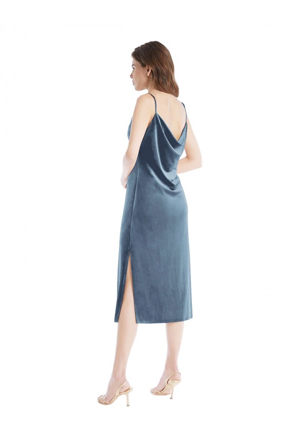Outlet Midi Length Asymmetrical One Shoulder Velvet Slip Prom Dress UK