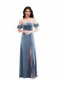 Outlet Ruffle Sleeve Off the Shoulder Velvet Maxi Prom Dress UK