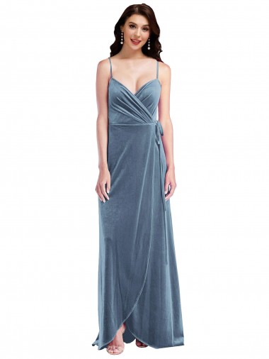 Outlet Velvet Wrap Maxi Prom Dress with Pockets UK