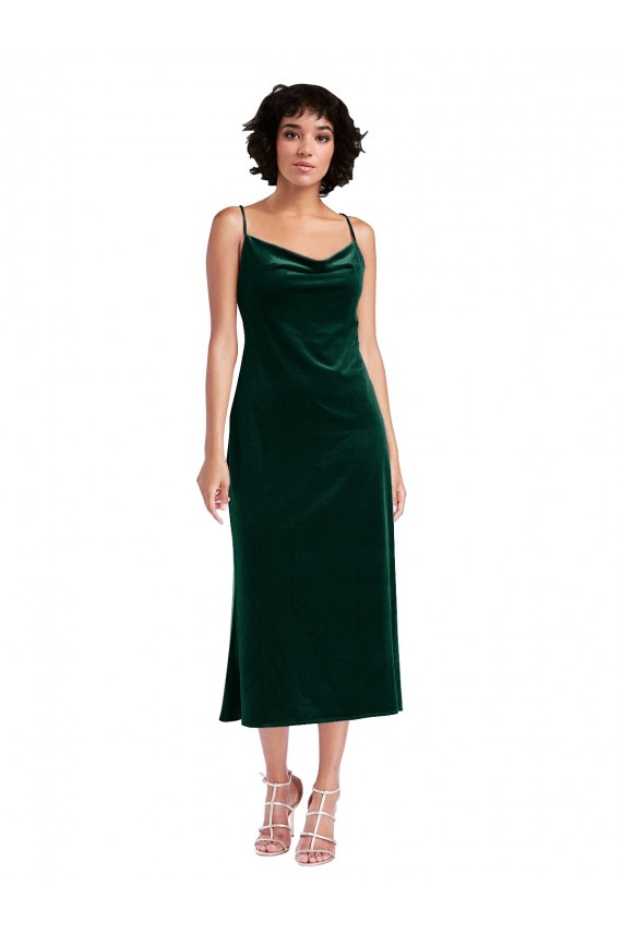 Outlet Midi Length Cowl Neck Velvet Short Slip Cocktail Prom Dress / Homecoming Dress UK