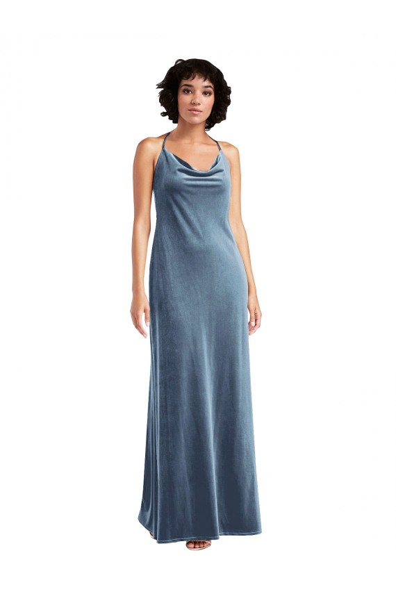 Outlet Cowl Neck Velvet Maxi Slip Prom Dress UK